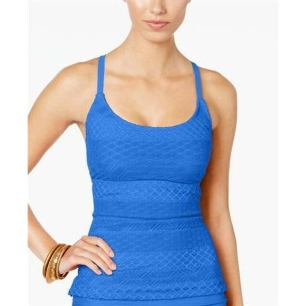 NWT Island Escape 8 Blue High Neck Crochet Lace Add a Size Tankini 86822